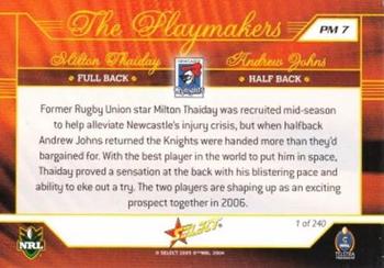2005 Select Power - Playmakers #PM7 Milton Thaiday / Andrew Johns Back